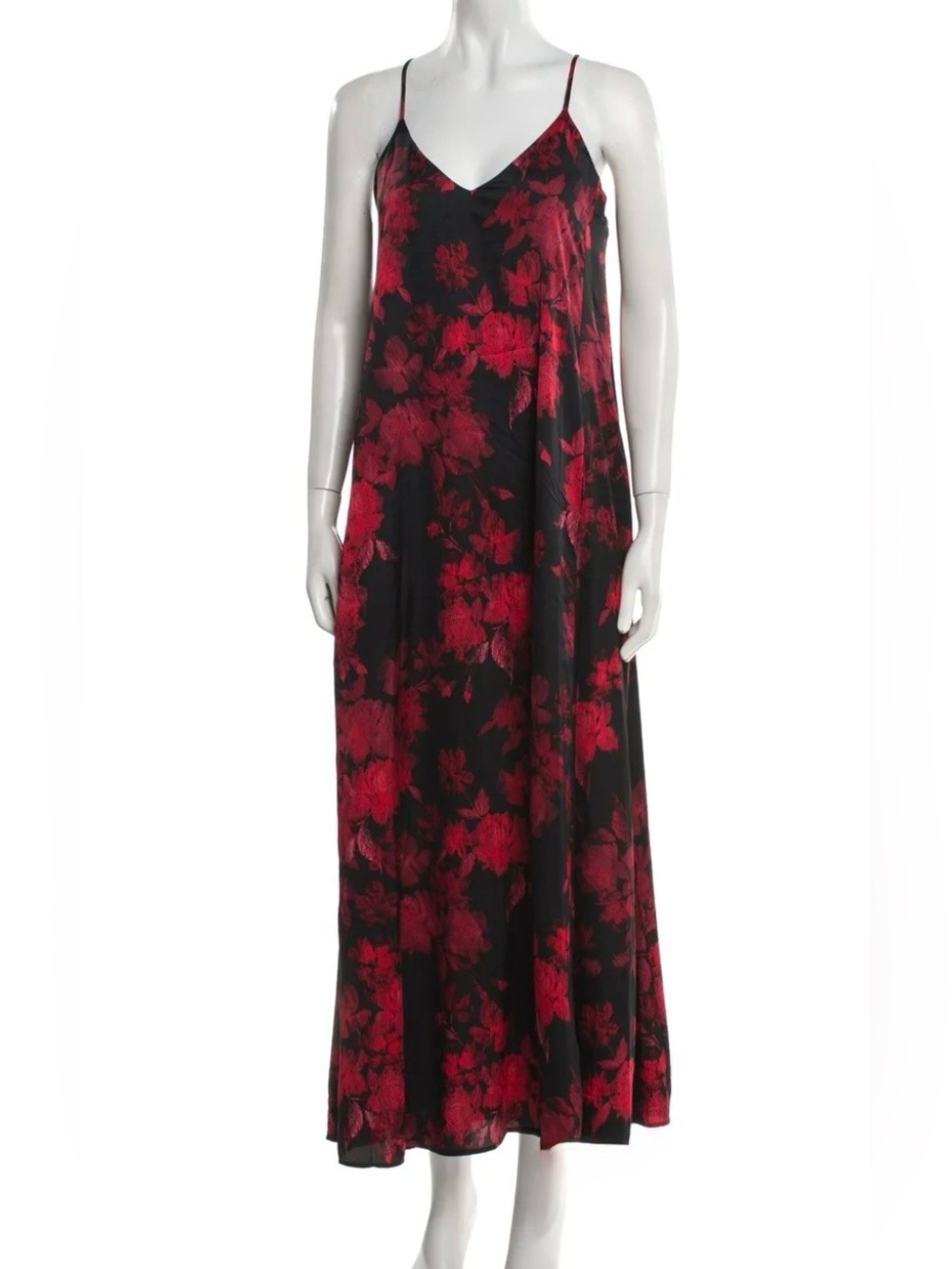 NICOLE MILLER New York Beautiful Black/Red Floral Maxi Slip Dress, EUC, Sz.XL